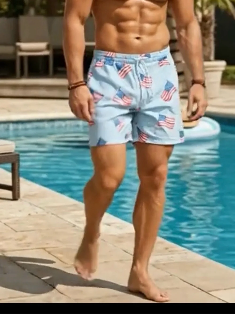 Men's Light Blue Flag Print Swim Trunks 2xl